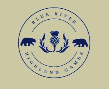 Blue River Highland Games emblem with a thistle and two bears.