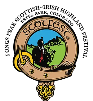 Scotfest crest with a piper and mountain landscape.